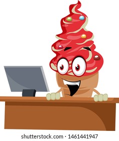 Ice crema sentada, ilustración, vector sobre fondo blanco.