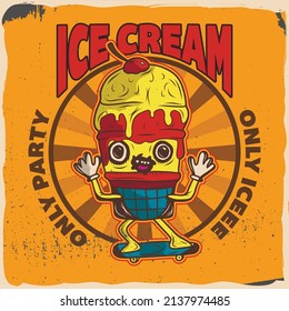 Ice cream an a skateboard, t-shirt design	
