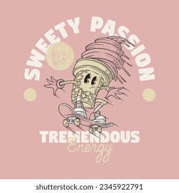 ice cream skateboarder retro cartoon emblem