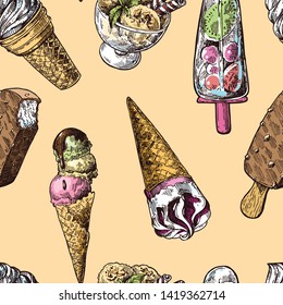 Ice cream sketch style vector illustration. Hand drawn image.