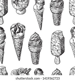 Ice cream sketch style vector illustration. Hand drawn image.