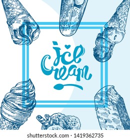 Ice cream sketch style vector illustration. Hand drawn image.