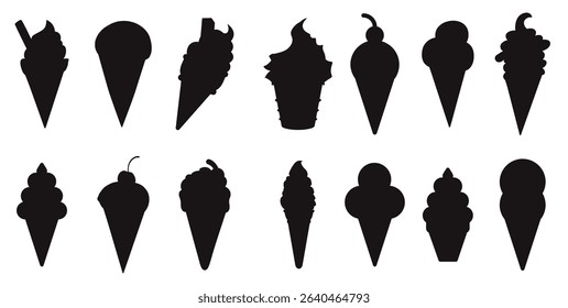 Ice cream skimo waffle cone set silhouettes premium vector