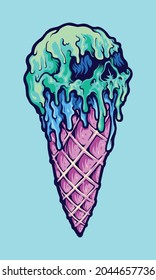 Ice cream Skull Isolated Horror Halloween Vector illustrations for your work Logo, mascot merchandise t-shirt, stickers and Label designs, poster, greeting cards advertising business company