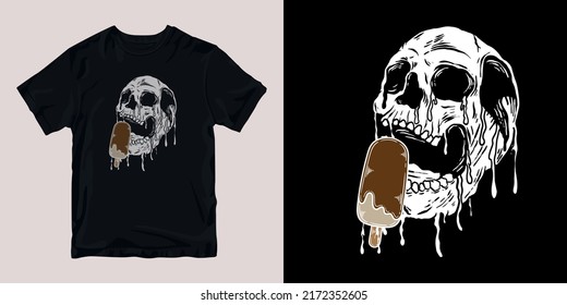 ice cream skull t-shirt stylish and clothing printable trendy tshirt design. print, industrial products. global swatch.