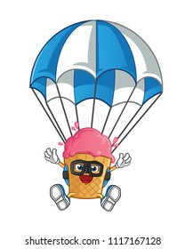 ice cream skydiving vector cartoon illustration