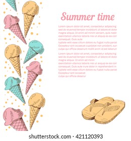 Ice cream and slates. Vector illustration. Sketch. Image for booklets, brochures,  flyers