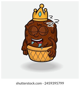 Helado con expresión de sueño. Personaje de dibujos animados de mascota para sabor, cepa, etiqueta y producto de embalaje. Ilustración vectorial