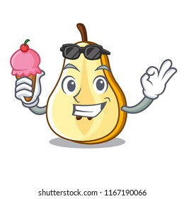 With ice cream slice of ripe green pear character