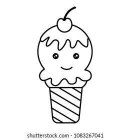 ice cream with smile and cherry fruit kawaii character