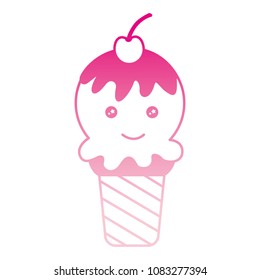 ice cream with smile and cherry fruit kawaii character