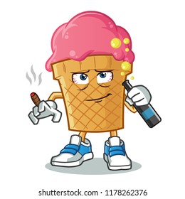 ice cream smoking and drunk mascot vector cartoon illustration