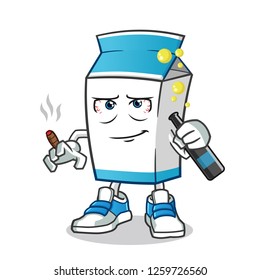 ice cream smoking and drunk mascot vector cartoon illustration