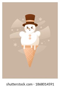 Nieves helado en sombrero superior sobre fondo beige, ilustración de invierno de masas de christmas en colores retro marrón. Ilustración vectorial de material para web e impresión, fondo, fondo de pantalla, tarjeta de saludo. 