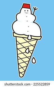 ice cream, snowman, vector funny icon