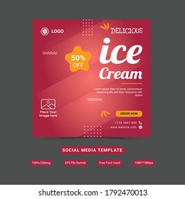 Ice Cream Social Media Post Banner Template