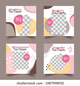 Ice Cream Social Media Post Template Set 