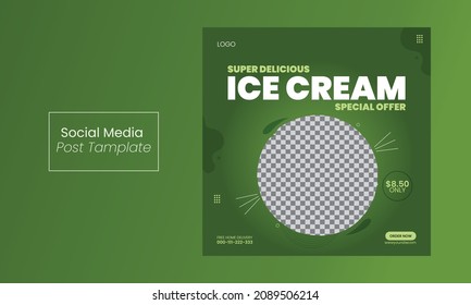 
ice cream social media post banner template Culinary social media post collection with photo space. Ice cream, salad, breakfast, eps