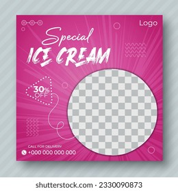 Ice cream Social Media Post design Template For Your restaurant