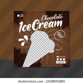 ice cream social media post design template, Restaurant social media banner Ice cream banner or poster Fast food social media post design vector Delicious Ice cream social media marketing
