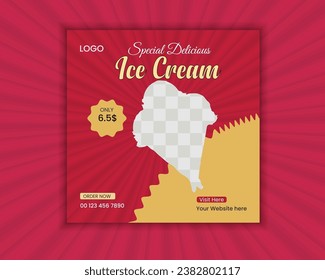 Ice cream social media promotion banner template
