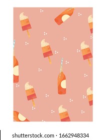 ice cream and soda bottle pattern background. orange and pink pastel color. 