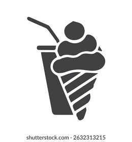 ice cream and soda icon, black illustration on white background