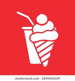ice cream and soda icon, white illustration on red background