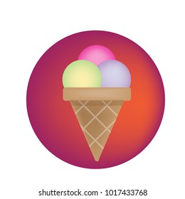 Ice cream in soft cartoon style. Icecream vector in sweet colors isolated on blue background. Vector icon.