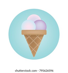 Ice cream in soft cartoon style. Ice cream vector in sweet colors isolated on blue background. Vector icon.
