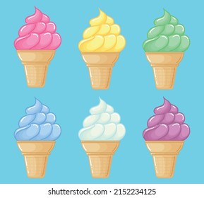 ice cream soft in a cone in different flavors