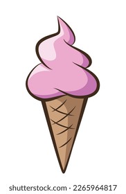 ice cream - soft serve ice cream in a cone, color vector illustration isolated on white background