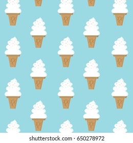 Ice cream soft serve Vanilla Flavor with sprinkle Pastel Blue mint Pattern. Vector illustration isolated EPS10.