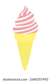 Ice cream, soft serve in wafer cone hand drawn illustration, isolated vector. Flat style design. Summer clip art, seasonal element, print. Frozen food, dessert, sweet treat, beach activity, party
