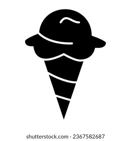 Ice cream solid icon, confectionary concept, Ice-cream in waffle cone sign on white background, Sundae icon in glyph style for mobile concept and web design. Vector graphics