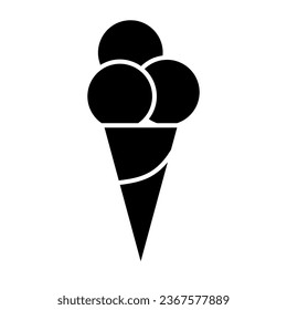 Ice cream solid icon, Summer concept, three ice cream balls in cone waffle sign on white background, Ice-cream icon in glyph style for mobile concept and web design. Vector graphics