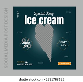 ice cream special promo social media post template, Social media post template, Editable Square Banner Design, web banner ,vector illustration, social media food menu post, Ice cream banner.