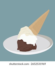 ice cream spilled on the plate. ice cream falls