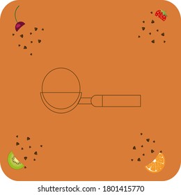 ice cream spoon icon. background with fruits