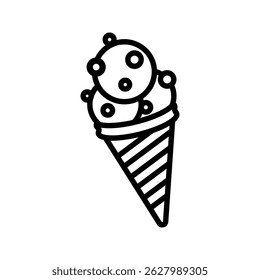 Ice Cream Sprinkle Outline style, soft serve cone with sprinkles, sweet icon for summer birthday events and kids-themed designs.
