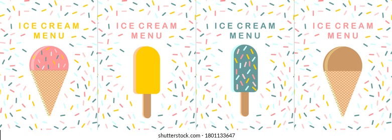 Ice cream sprinkles menu design vector set