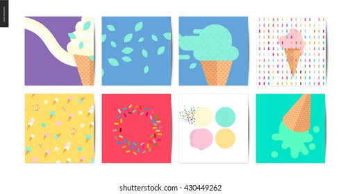Postales cuadradas de helado - 8 postales en helado con recubrimiento de rociadores aislados en fondo blanco