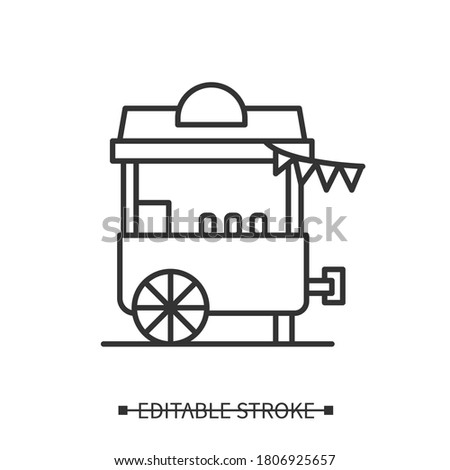 Ice cream stall icon. Food cart linear pictogram. Concept of street fair mobile food stand summer mobile cafe, circus and street food festival activities. Editable stroke vector illustration