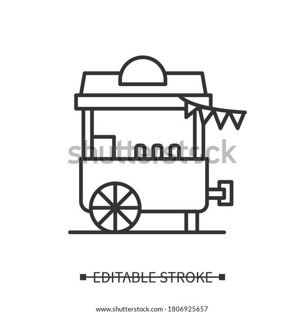 Ice cream stall icon. Food cart linear\
pictogram. Concept of street fair mobile food stand summer mobile\
cafe, circus and street food festival activities. Editable stroke\
vector illustration