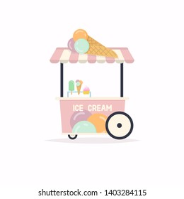 Ice cream stand cart. Street food cart. Vector Illustration.