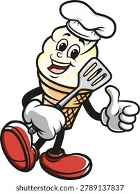 Ice cream is standing with bring spatula