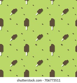Ice Cream With Stars Seamless Green Pattern