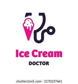 Ice Cream y el logo del estetoscopio en estilo moderno. sobre un fondo blanco, logo médico de Concept