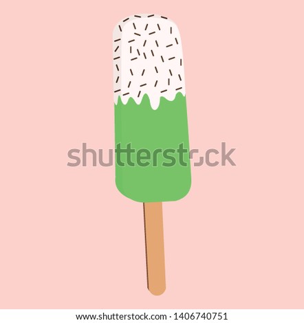 ice cream stick with chocolate ceres. snack for summer. isolated on pink background