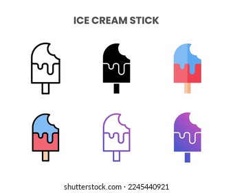Ice Cream Stick icons vector illustration set line, flat, glyph, outline color gradient. Great for web, app, presentation and more. Editable stroke and pixel perfect.